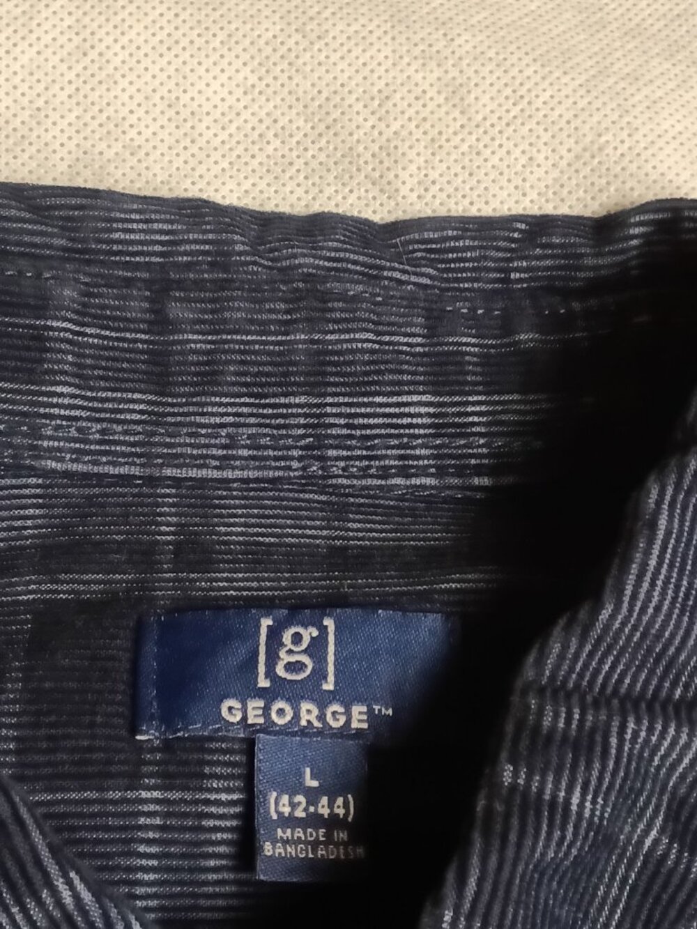 Vtg George Mens L Corduroy Plaid Button Shirt Long Sleeve Black Gray - Picture 2 of 5